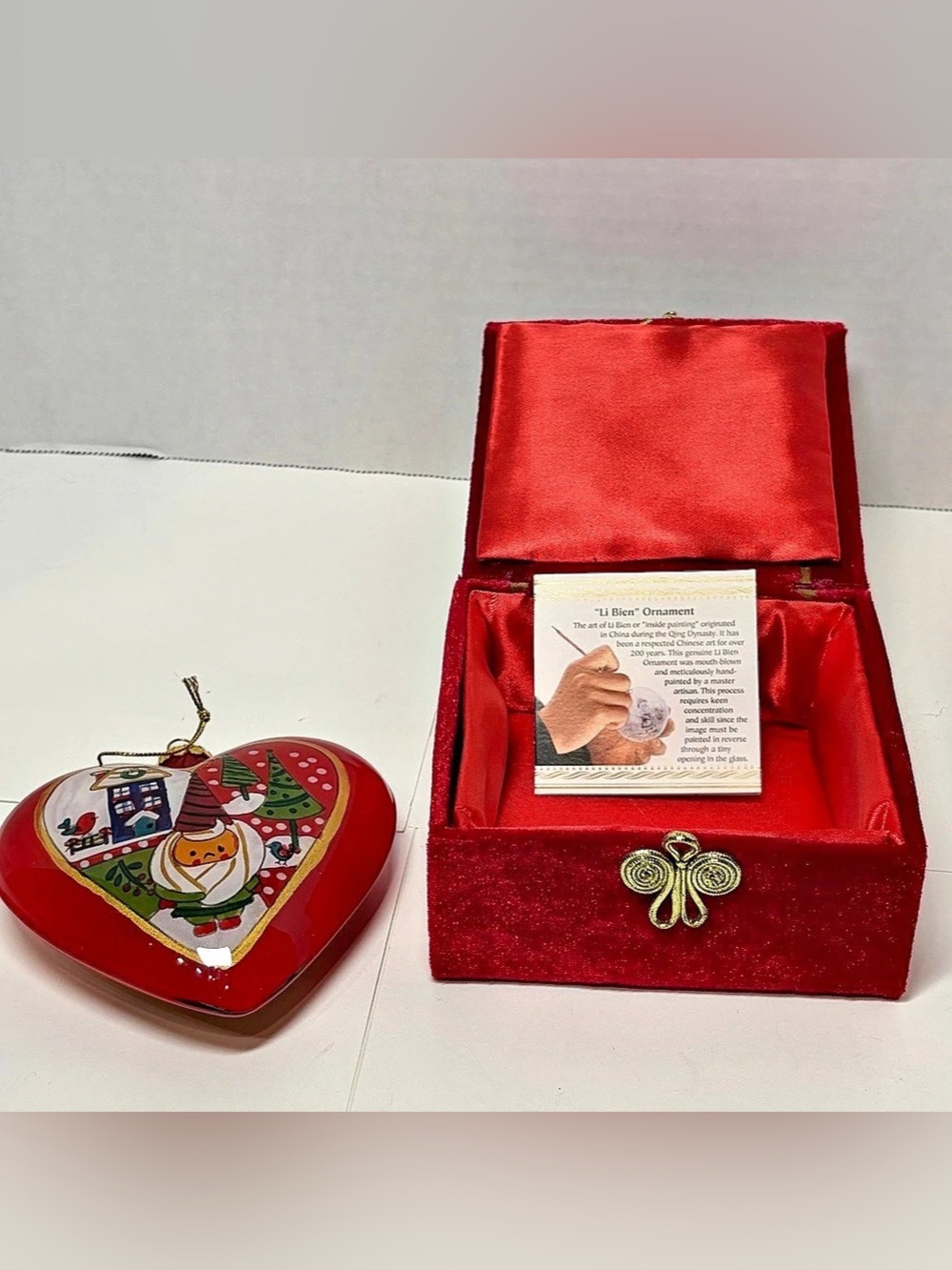Li Bien Pier 1 Heart Holidays Ornament Reverse Painted Blown Art Glass Red 2013